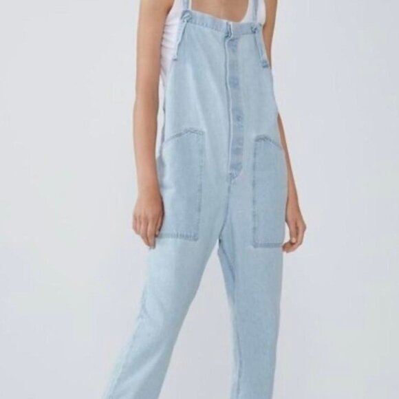 Zara Denim Overalls Dungarees Women's Light Wash Cotton - Picture 6 of 12